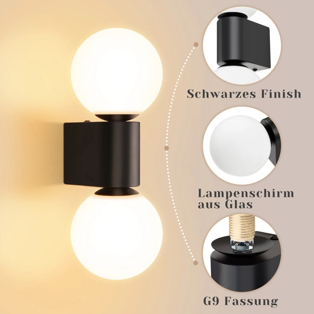 ZMH Lampada da parete per interni lampada da corridoio lampada da parete G9 in bianco e nero sfera di vetro