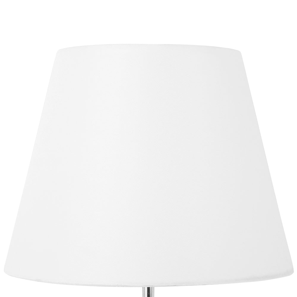 Lampada da Tavolo Rotonda Base in Legno Chiaro Paralume in Tessuto Bianco Moderna