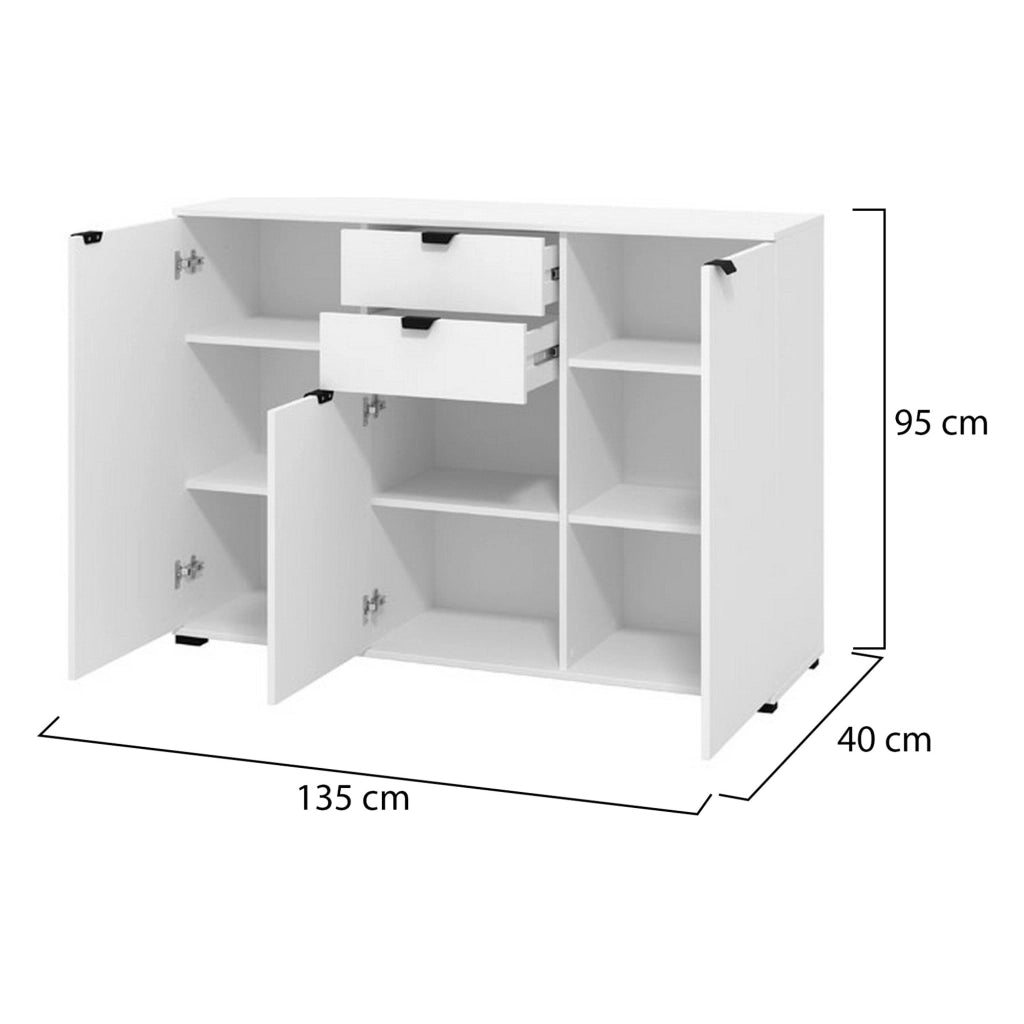 Mainarda, Cassettiera 2 Cassetti, 135x40x95h cm Bianco