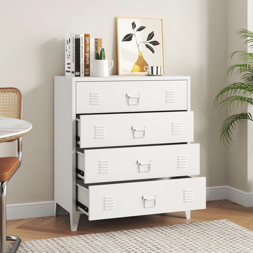Cassettiera Hämeenlinna Comò in Acciaio con 4 Cassetti 92 x 80 x 40 cm Bianco [en.casa]