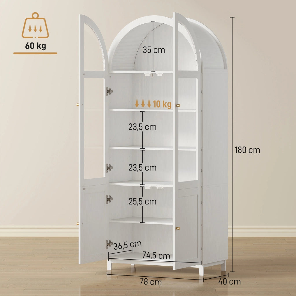 Armadio da cucina, vetrina con 4 ante di cui 2 in acrilico e ripiani regolabili ¨C zephmum ¨C 78x40x180 cm, bianco