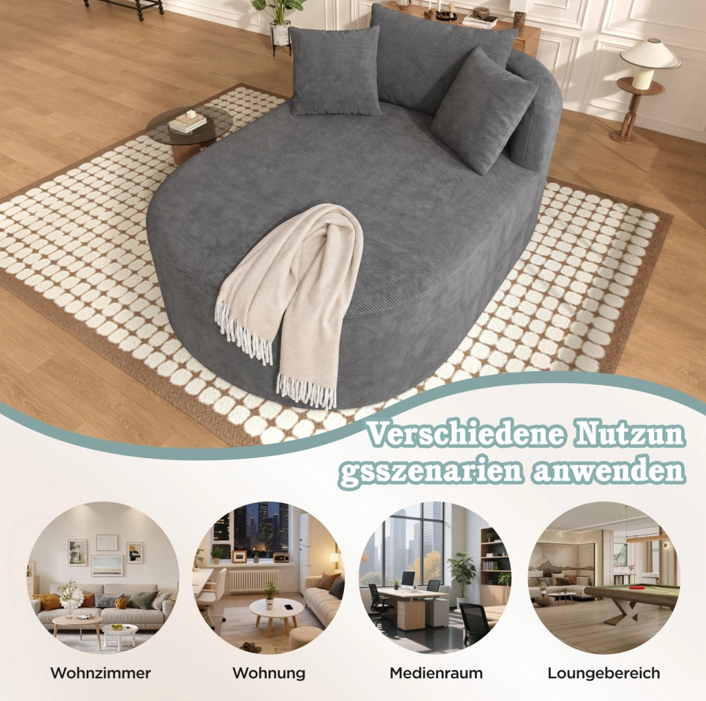 Poltrona relax ovale compatta in tessuto corduroy grigio scuro; 170 x 112;5 x 83 cm