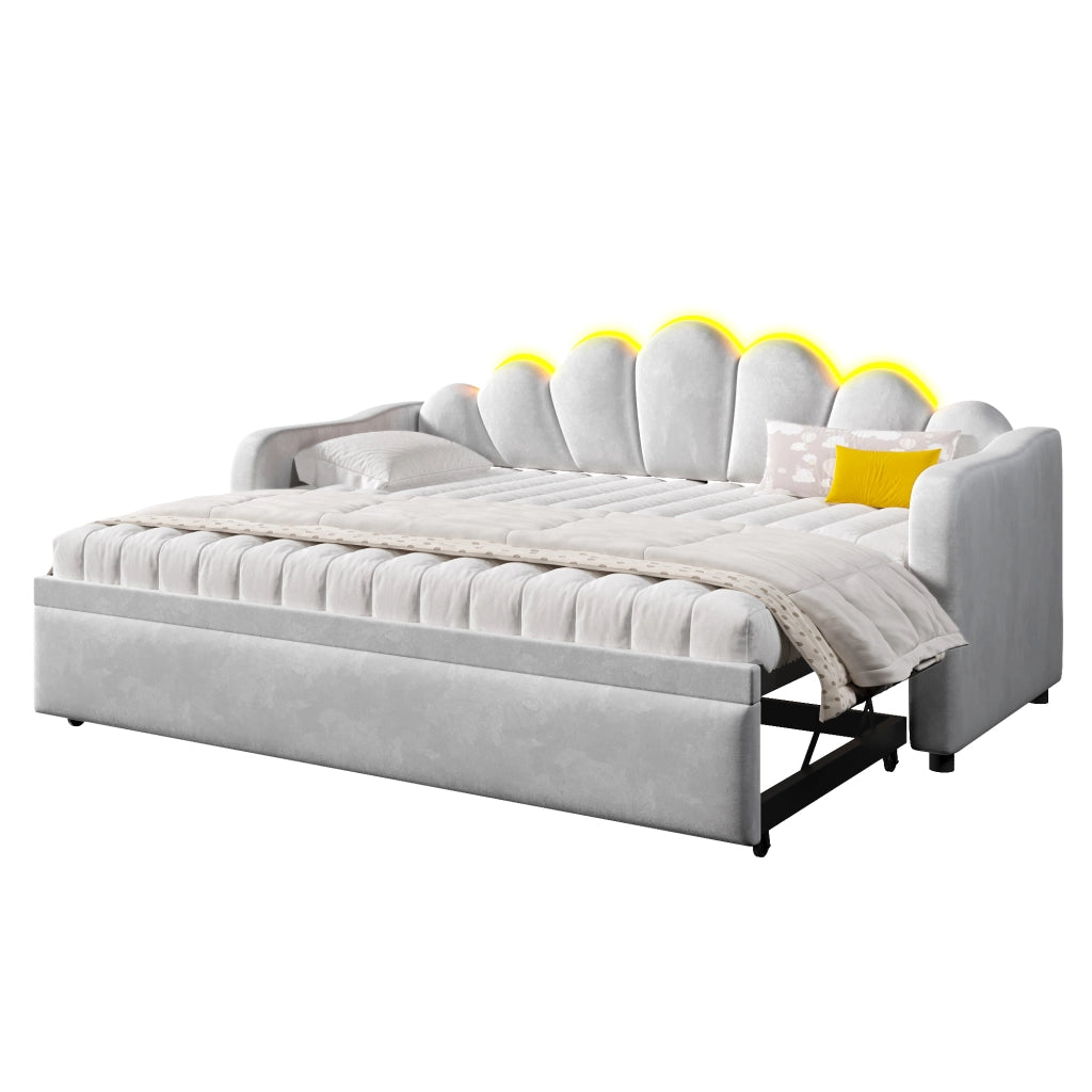 Letto Imbottito Estraibile con LED ¨C MINIMAL ¨C Grigio 90x200