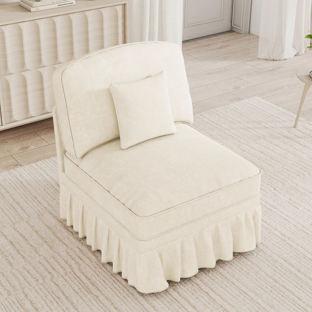 Divano senza braccioli con gonna rimovibile e cuscino design trasformabile in chenille bianco 79 × 75 × 23 cm