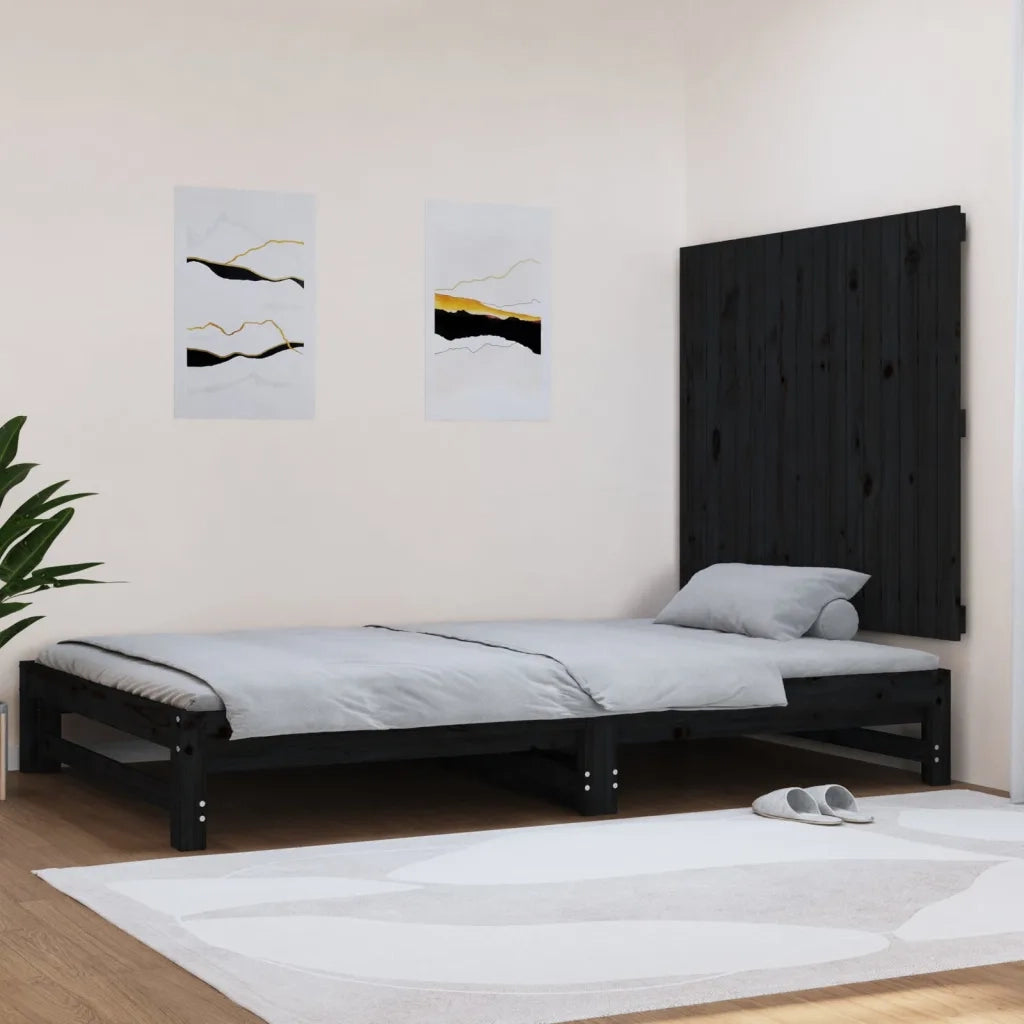 Testiera | Testata da Parete Nera 108x3x90 cm in Legno Massello di Pino