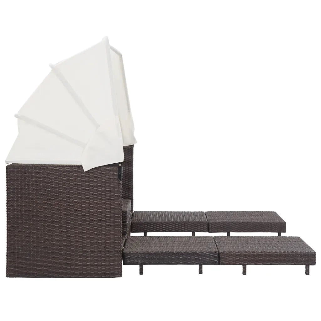 Divano Letto a 3 Posti Estendibile con Tetto Polyrattan Marrone cod mxl 55526