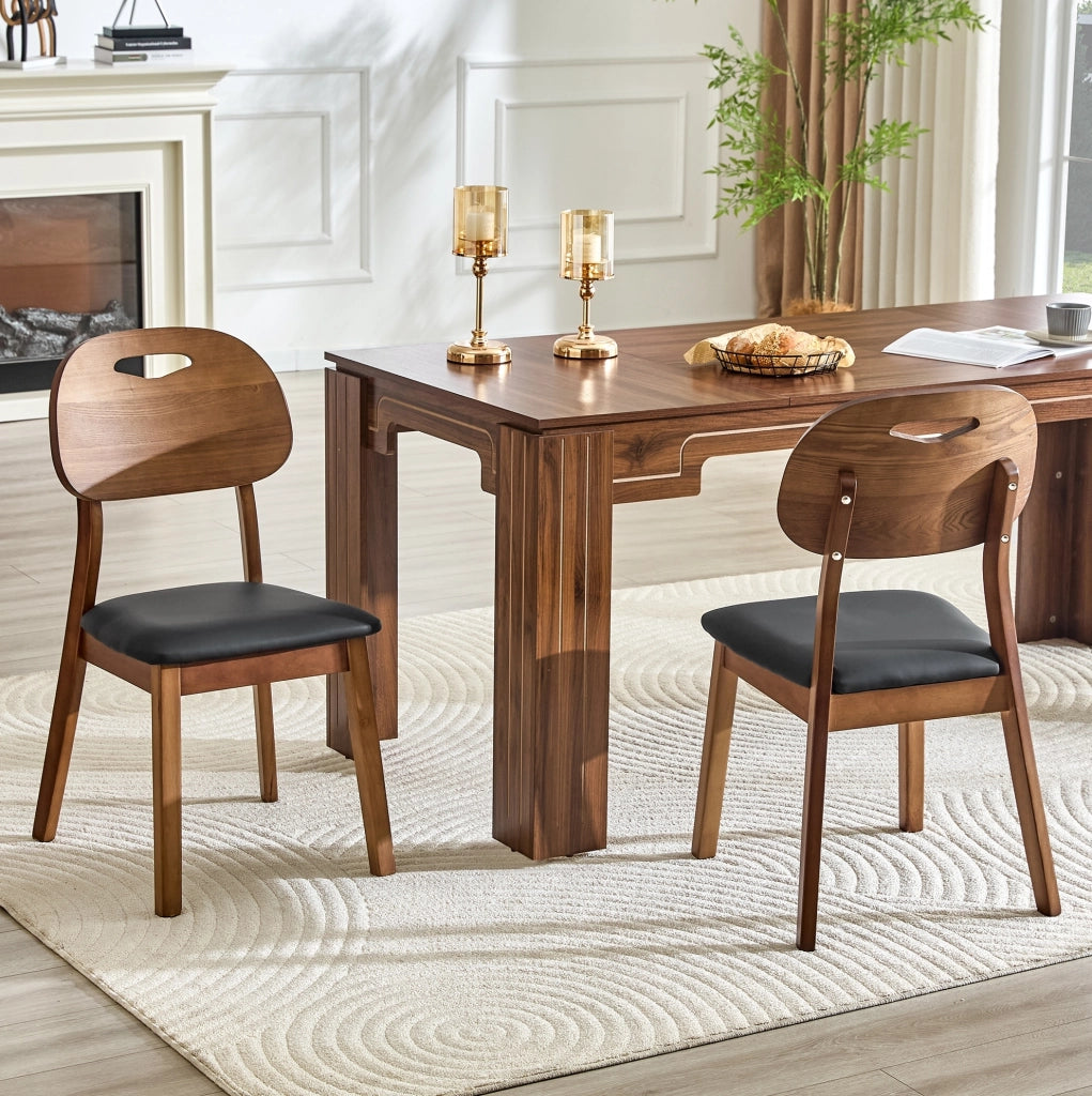 Set di 2 sedie da pranzo con schienale ovale e maniglia; seduta imbottita in legno PU nero