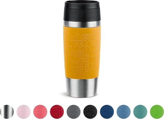 Tazza da Viaggio Classica Mok Isolato 036 Litri Nuova Comfort Coperchio a Viti - Acciaio Inossidabile - Resistentente alla Lavastoviglie - Giallo Senape
