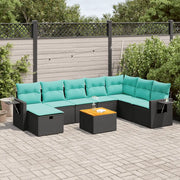 Set Divani da Giardino 9 pz con Cuscini Nero in Polyrattan 3325830