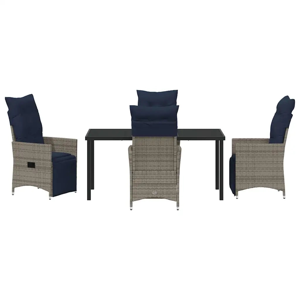 Set di tavolo e sedie con cuscino 5 pcs Grigio Rattan in PE