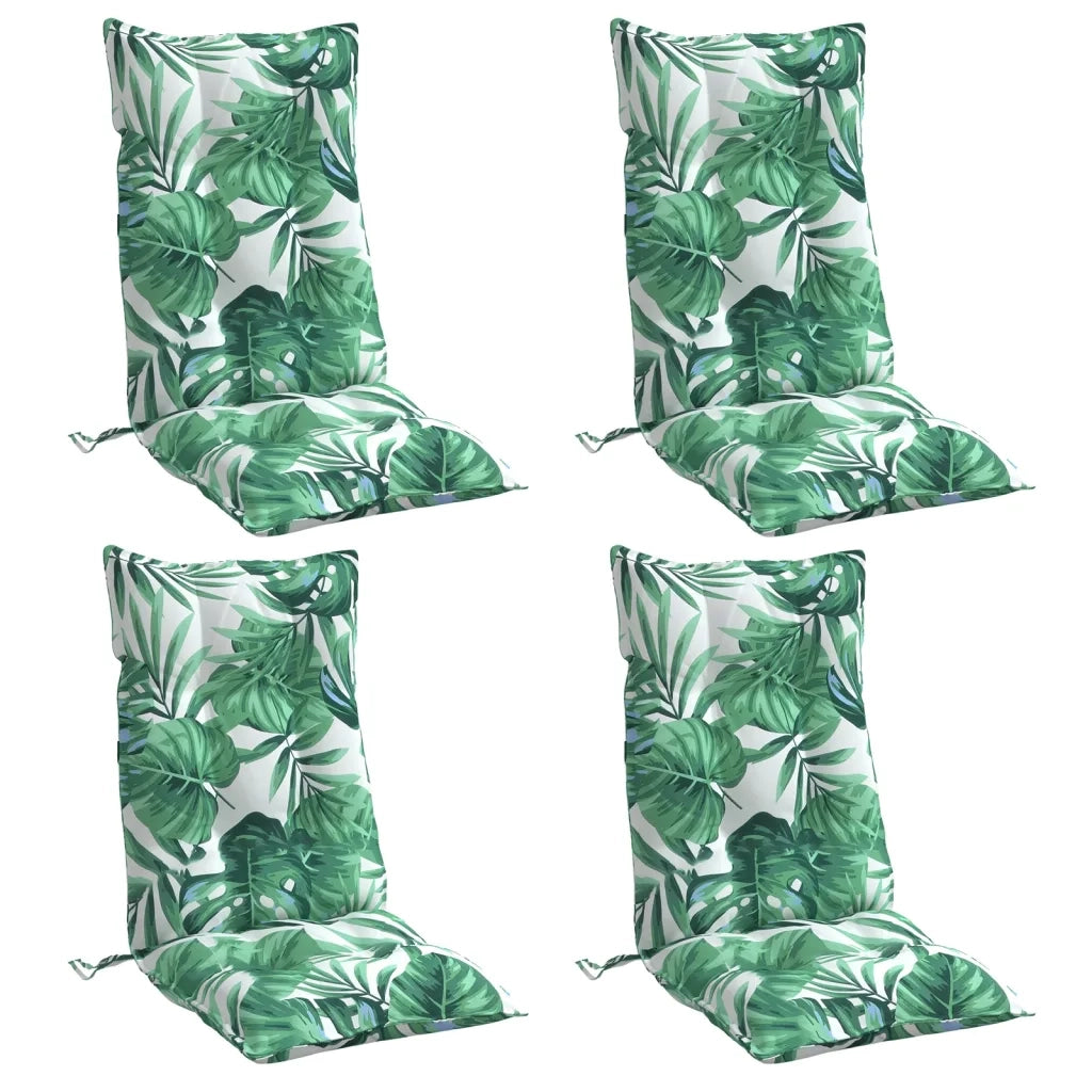 Cuscini Sedia Schienale Alto 4 pz Motivo Foglie Tessuto Oxford 377639