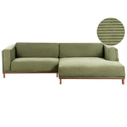 Divano angolare a sinistra Rivestimento velluto a coste verde Gambe in legno Spesso imbottito Mobili da salotto in stile moderno