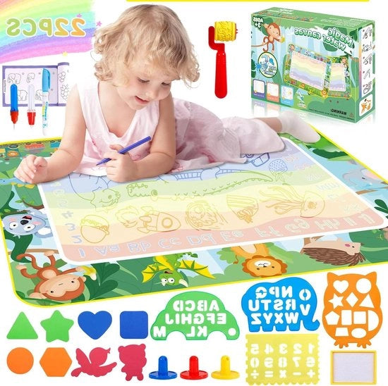 Tavolo di Disegno con Acqua per Bambini 1 2 3 Anni 120 x 90 cm - Giocattolo Educativo Riciclabile - Set di Strumenti per la Pittura - Repellente alla Sporcizia - Ragazzi e Ragazze