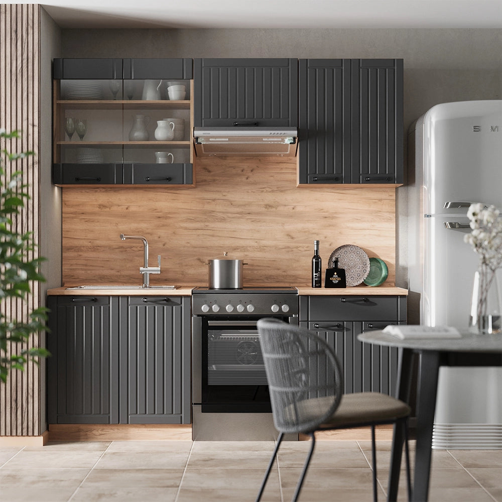 Cucina componibile Fame-Line Grigio scuro/Rovere dorato 200 cm, PL Antracite Vicco