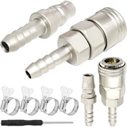 Connettori di gas a rilascio rapido - 8 mm - 4 pezzi - Acciaio - Chiavette di gas adattabili - Inclusa valvola di chiusura - Gomma di collegamento