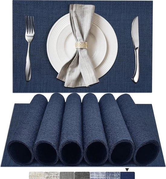 Set di tappeti di plastica vinile da tavola da 6 pezzi, anti-slip, resistente al calore, lavabile (nero scuro)