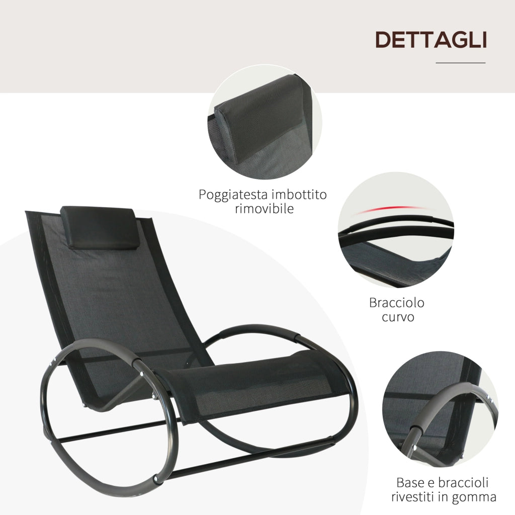 Easycomfort Sdraio da Giardino Zero Gravity, Sedia a Dondolo con Cuscino e Tessuto Traspirante, 105x62x88cm, Nera