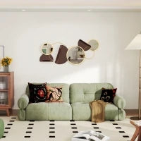 Decorazione Murale in Metallo 3D Moderna con Specchi per Salotto e Ingresso, 101x41.5 cm, Oro