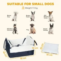 Seggiolino auto per cane con cintura di sicurezza e fissaggio, 55 x 46 x 32 cm, Blu scuro