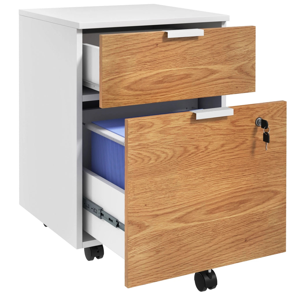 Cassettiera con Ruote 2 Cassetti ¨C Zephmum ¨C 42x40x60 cm Bianco e Naturale