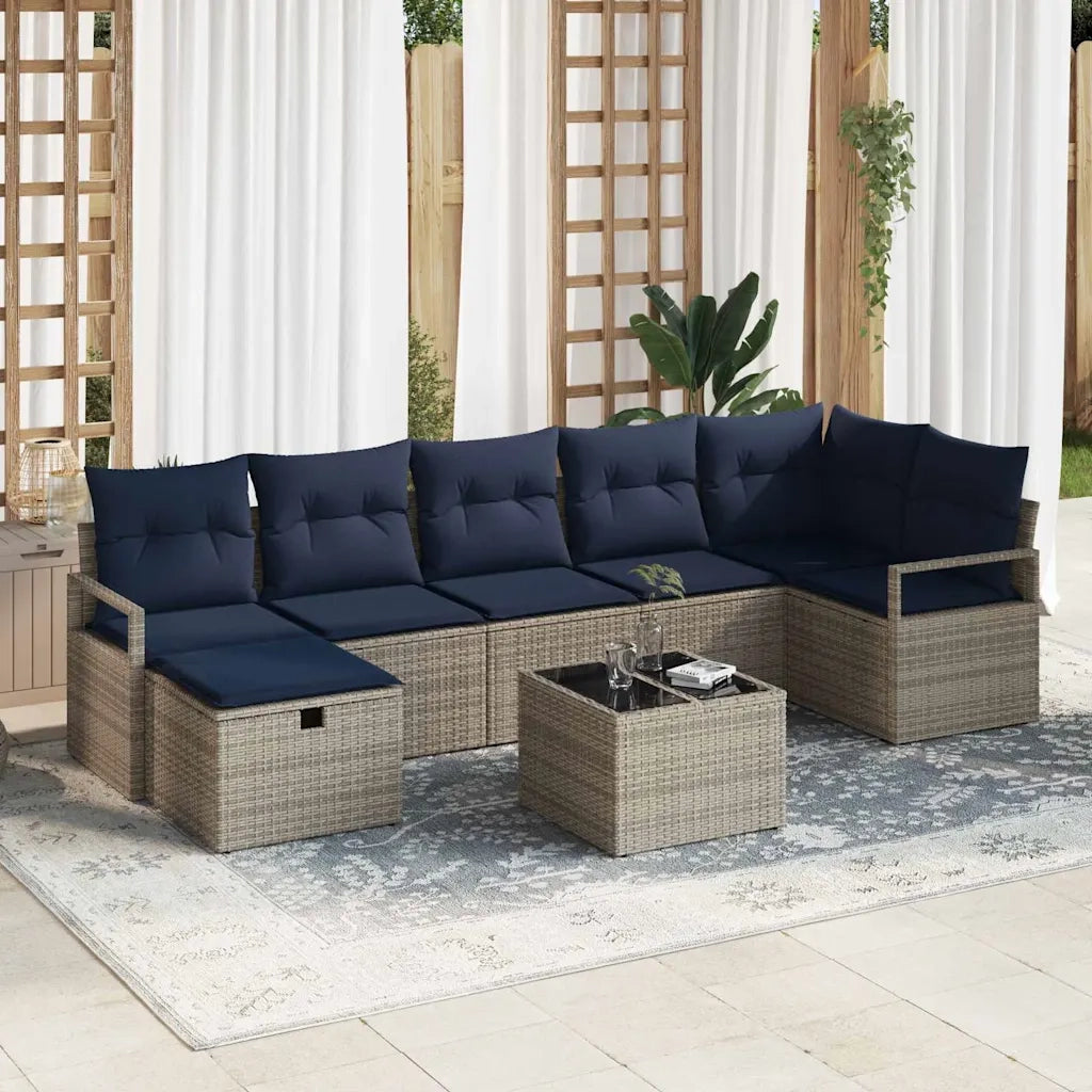 Set di divani con cuscino 8 pcs Grigio e Blu Navy polyrattan 3359214