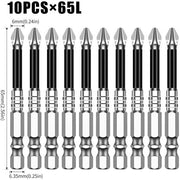 Set di punte Phillips antiscivolo, durezza extra alta, alta durezza, resistente all'usura, per trapani elettrici, set di punte per trapani elettrici, confezione da 10 pezzi [65L]
