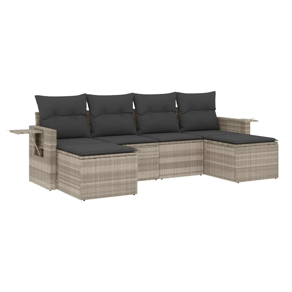 Set Divano da Giardino 6pz | Set Salotto da Giardino con Cuscini Grigio Chiaro Polyrattan