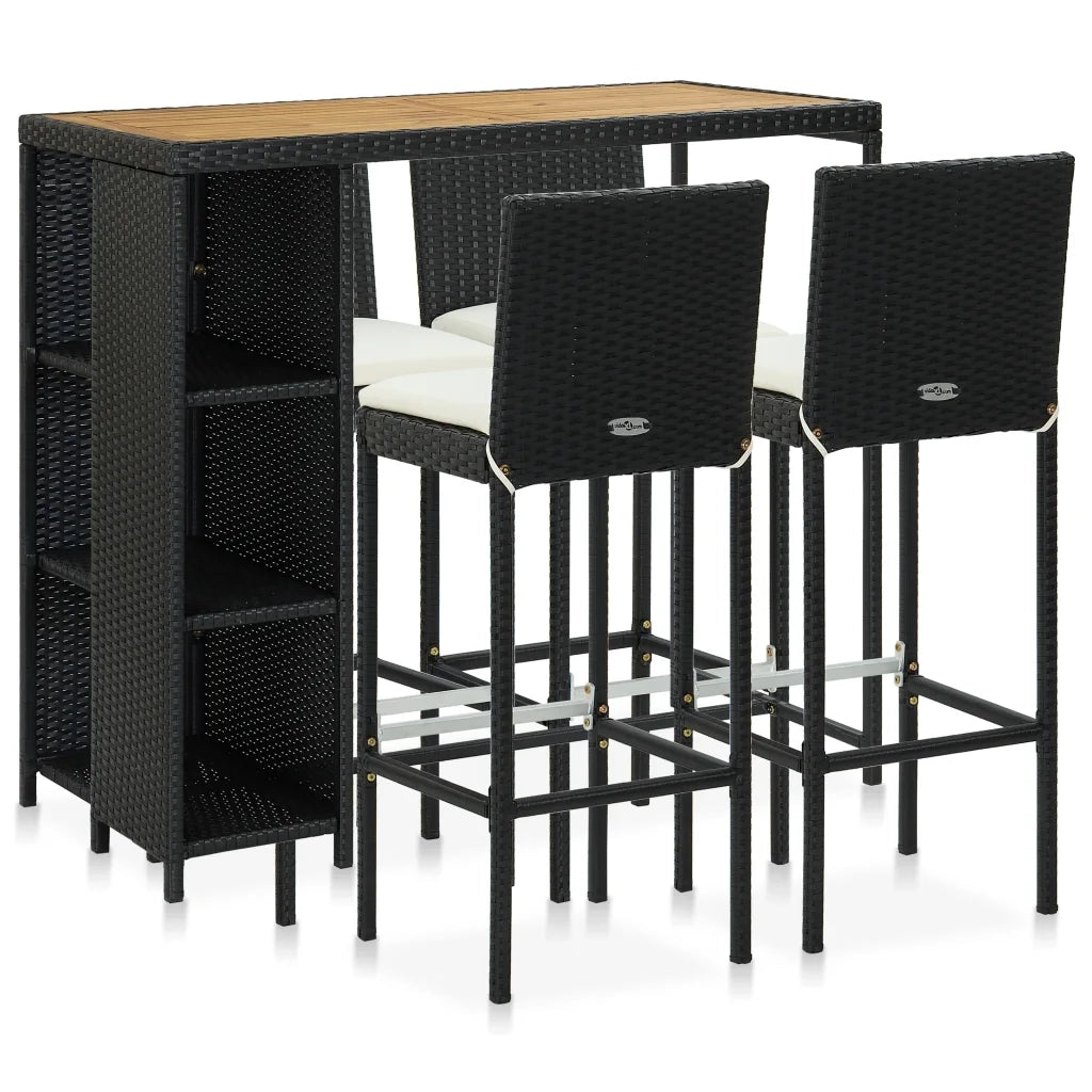 Set da Bar da Giardino 5 pz con Cuscini in Polyrattan Nero cod mxl 43067