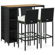 Set da Bar da Giardino 5 pz con Cuscini in Polyrattan Nero cod mxl 43067