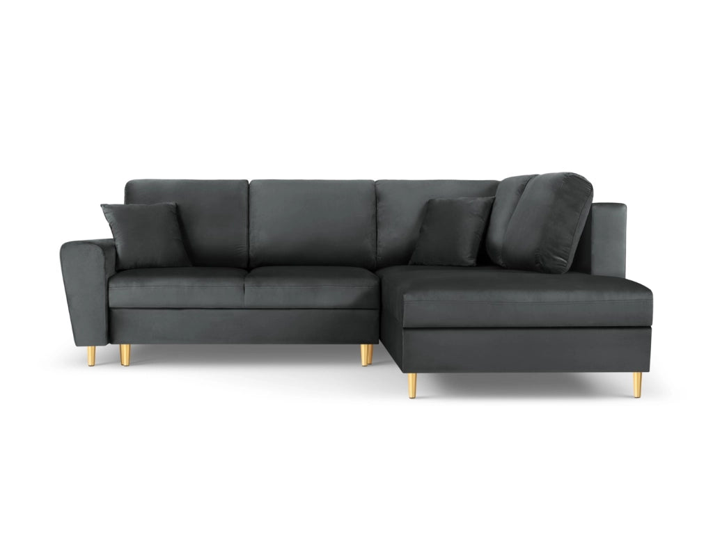 Cosmopolitan Design - Divano convertibile angolare destro con contenitore "Kyoto" 5 posti in velluto grigio scuro 