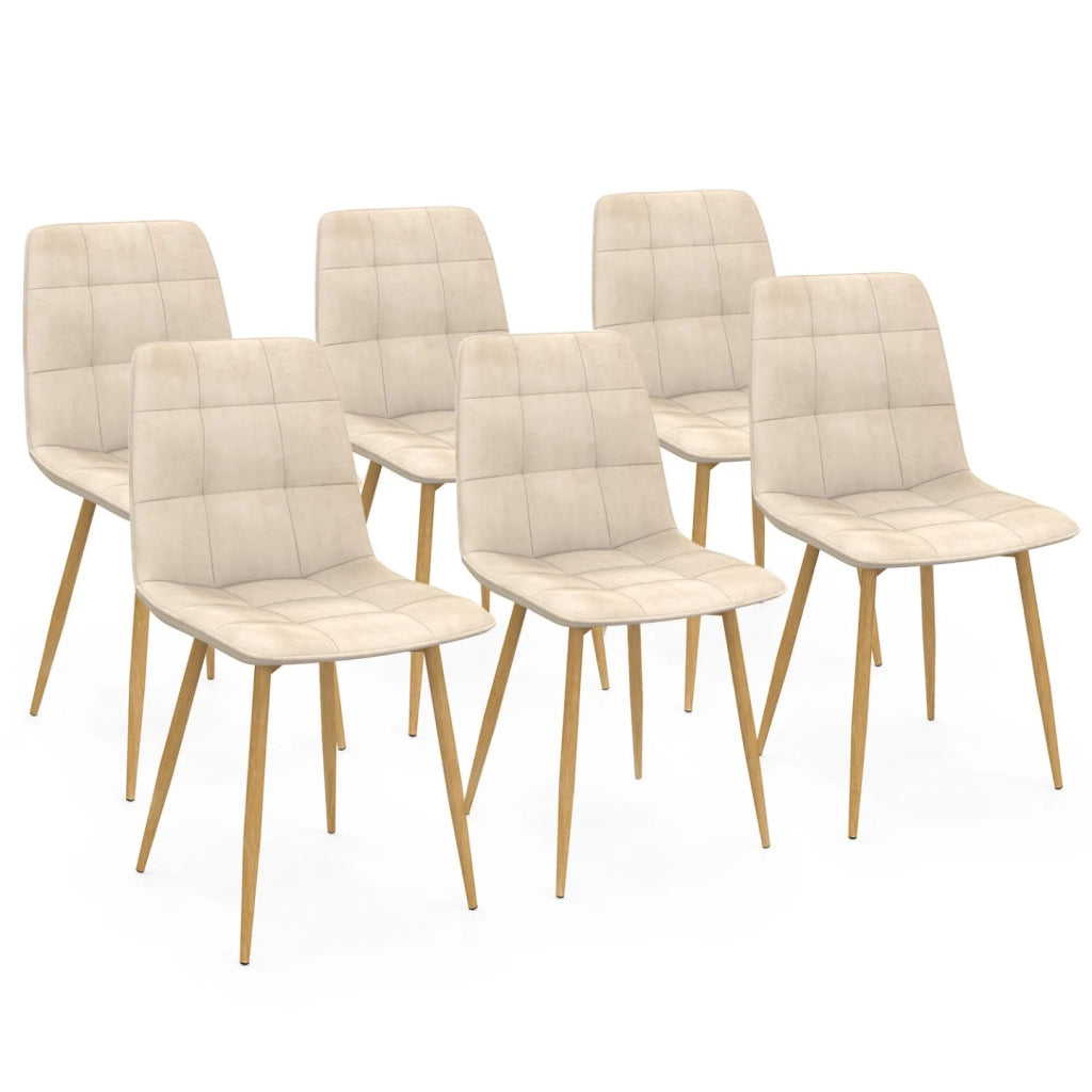 IDMarket - Set di 6 sedie da pranzo MILA in velluto beige con gambe effetto legno