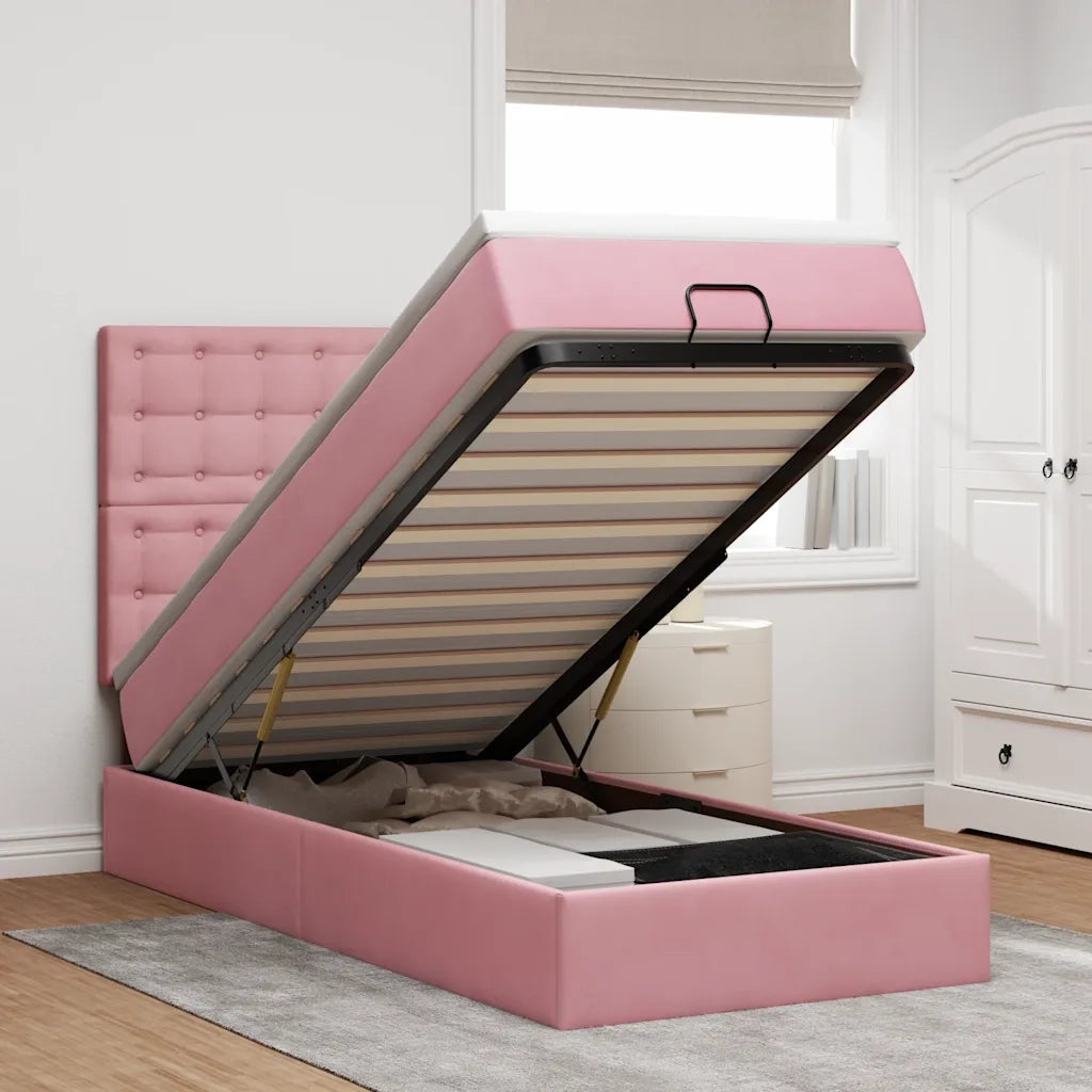 Struttura Letto Pouf con Materassi Rosa 100x200 cm Velluto 3314449