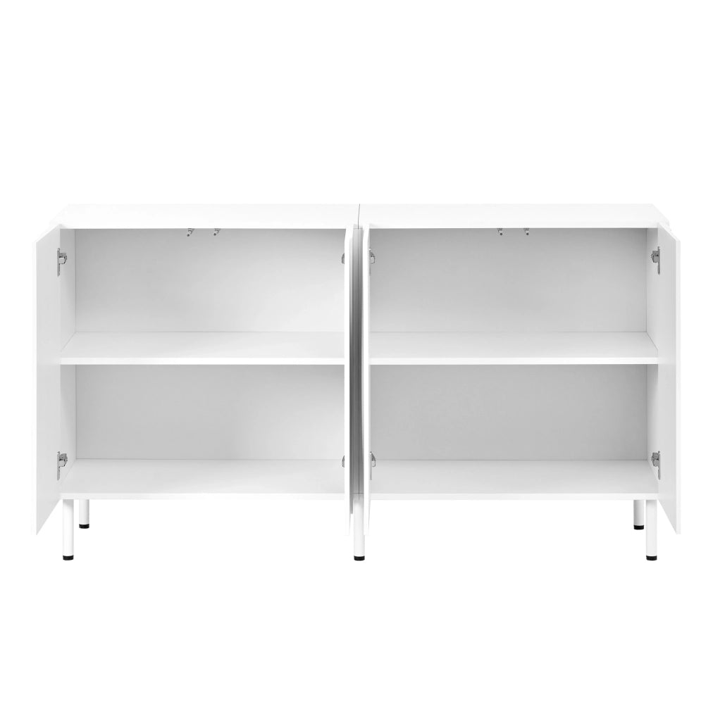 Credenza bianca 140 cm con ante curve e apertura push-to-open