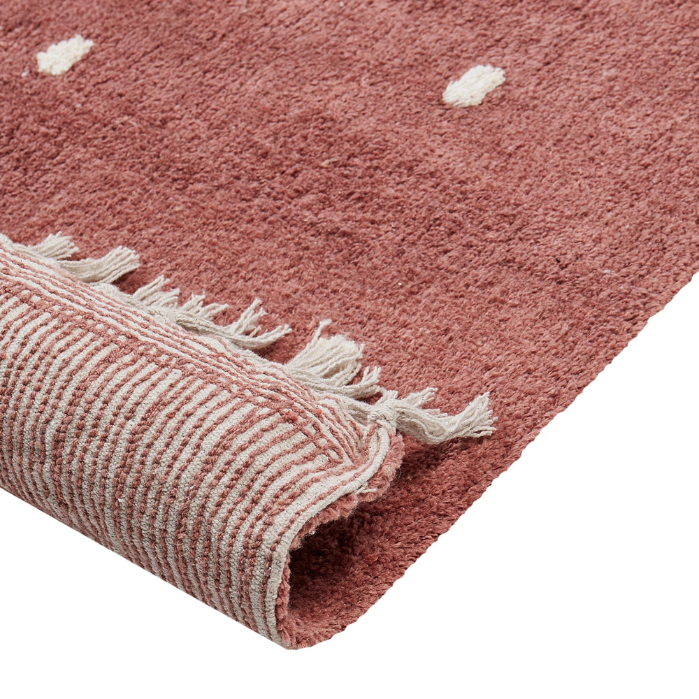 Tappeto per bambini in cotone colore rosso chiaro 140 x 200 cm con puntini multicolori Rettangolare