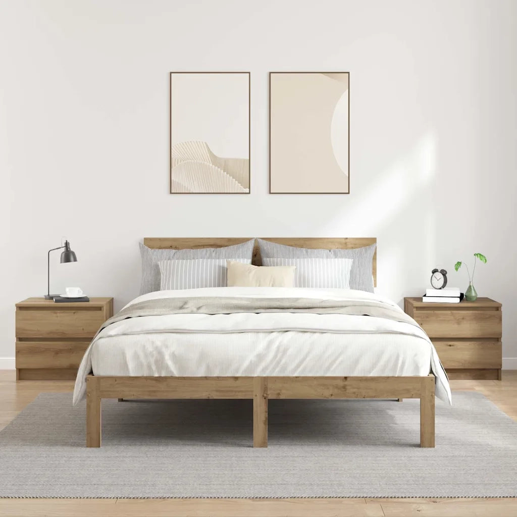 Comodini 2pz Rovere Artigianale 50x40x43.5 cm Legno Multistrato