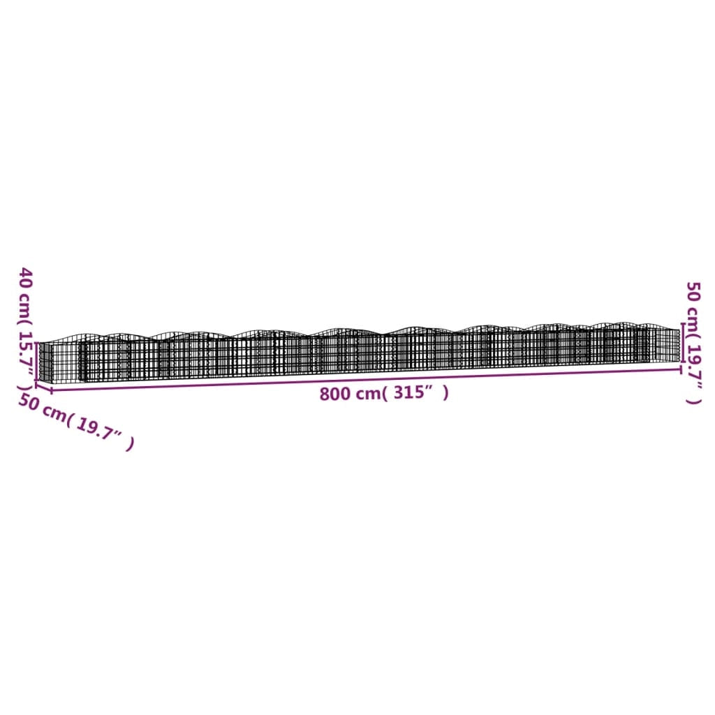 Gabbione ad arco rialzato 800 x 50 x 50 cm in ferro zincato Argento 02_0039944