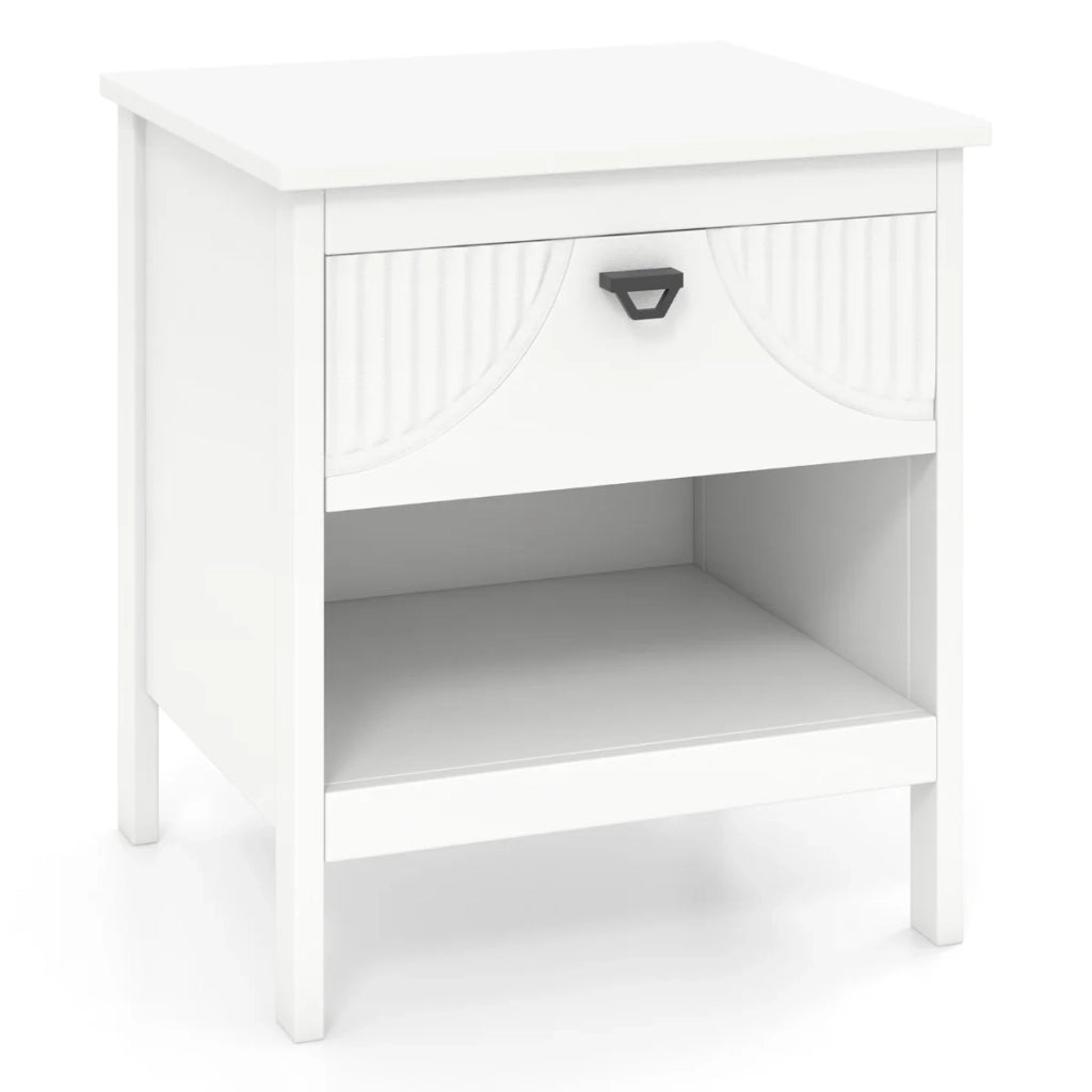 Tavolino compatto 45 x 40 x 50 cm con cassetto e ripiano aperto design moderno in MDF bianco 20_0014075