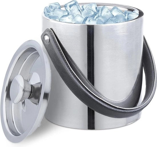 Scatola per Gelato in Acciaio Inossidabile a Doppia Parete con Coperchio e Maniglia Grande 1,5L - Argento - Scatola per Bevande Fredda da Festa