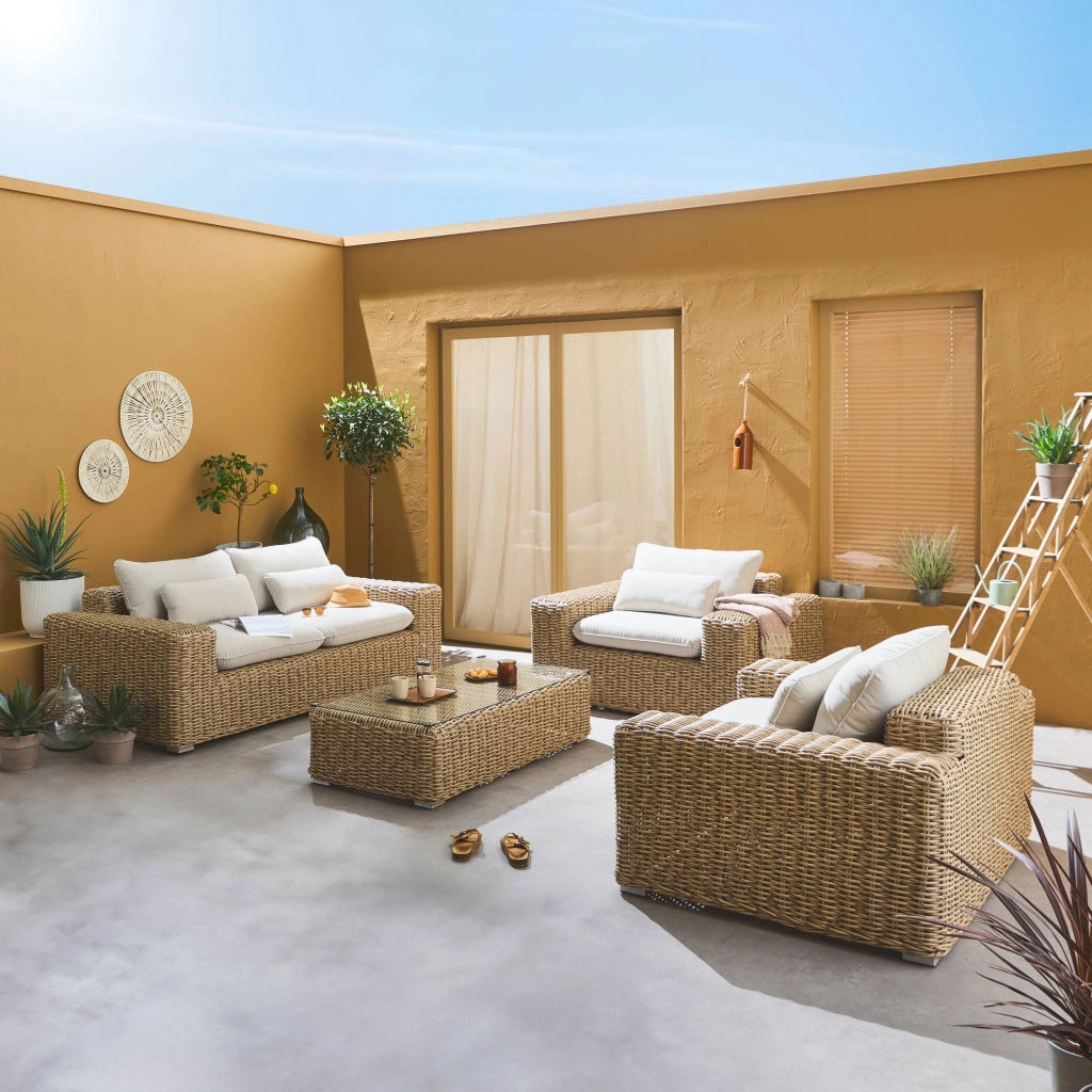 Salotto da giardino in resina extra large, 4 posti, beige