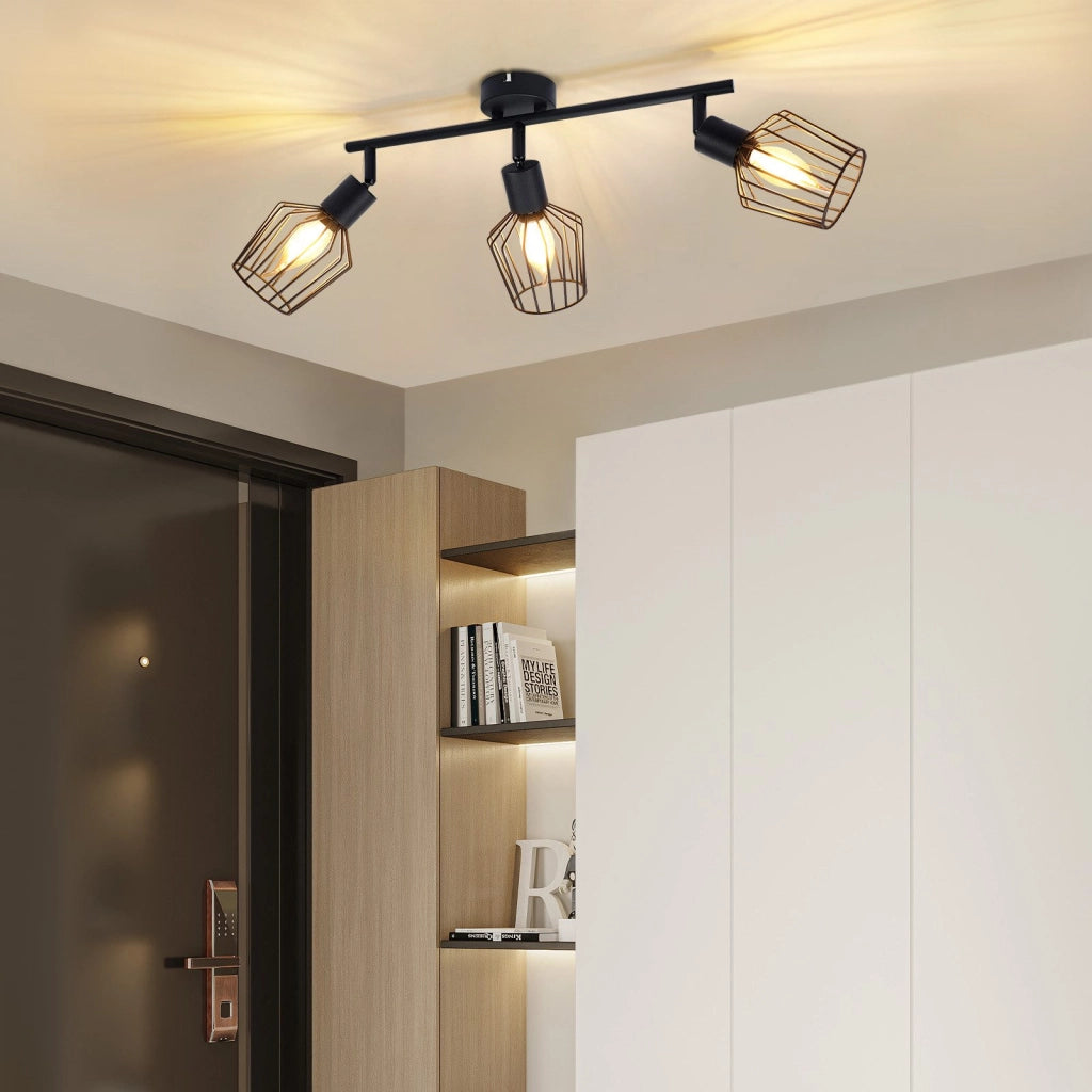 ZMH Faretto da soffitto neri 3 luci E14 metallo orientabili 350° industriali per corridoio soggiorno