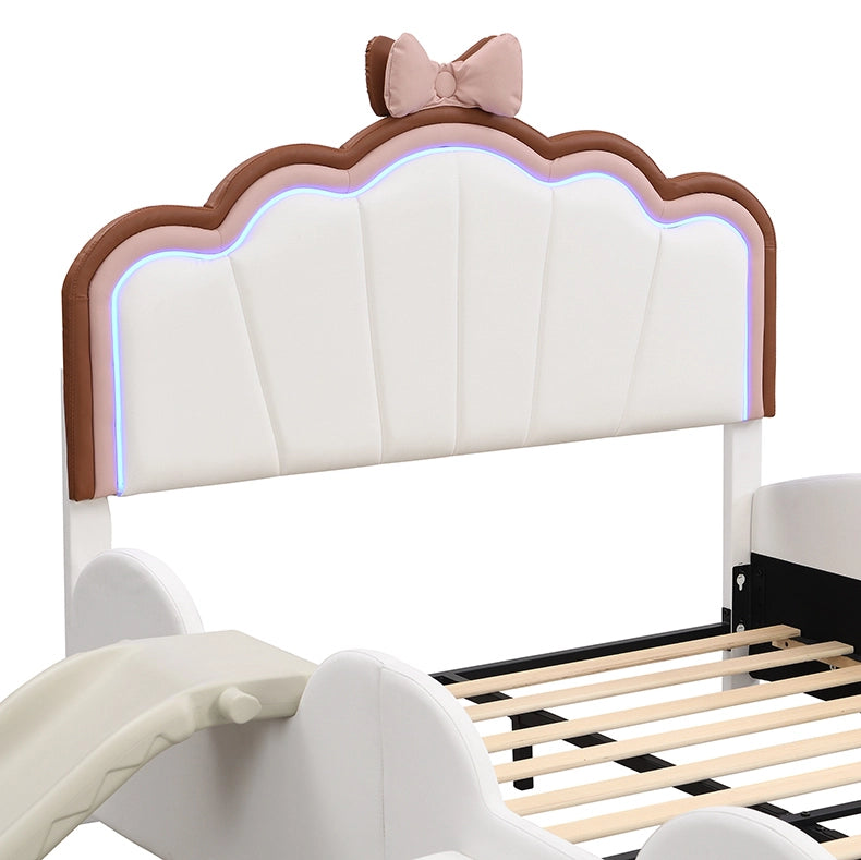 Letto per bambini a farfalla con LED e scivolo 140x200 cm