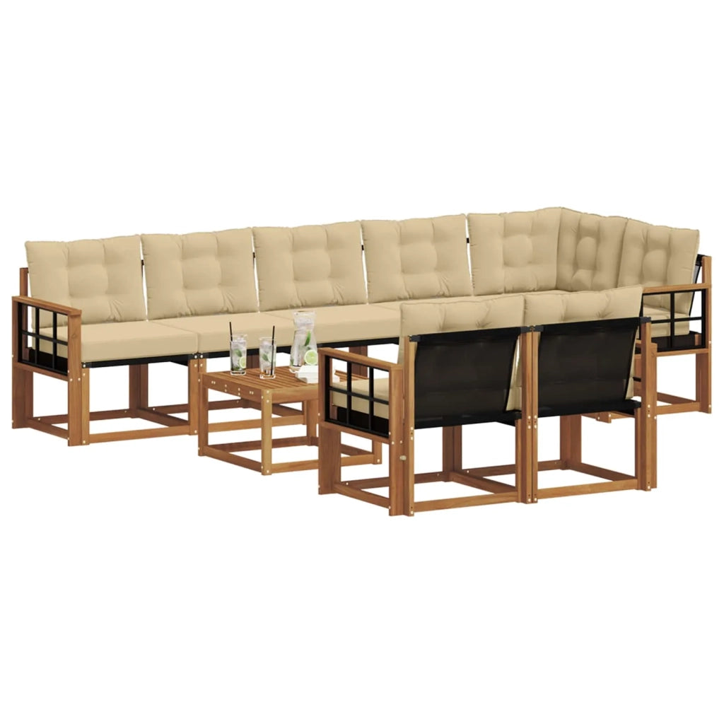 Set di divani da esterno con cuscino 9 pcs Naturale e Beige