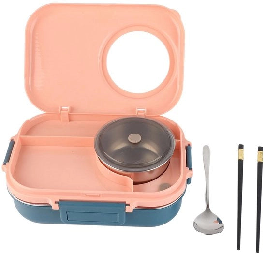 Termica Borsa per Picnic Doppio Strato 1100 ml - Acciaio Inossidabile - Ciotola per Zuppe - Cucchiai per Mangiare/Lepeli - Coperchio Antileggere - Adatta per Adulti/Bambini
