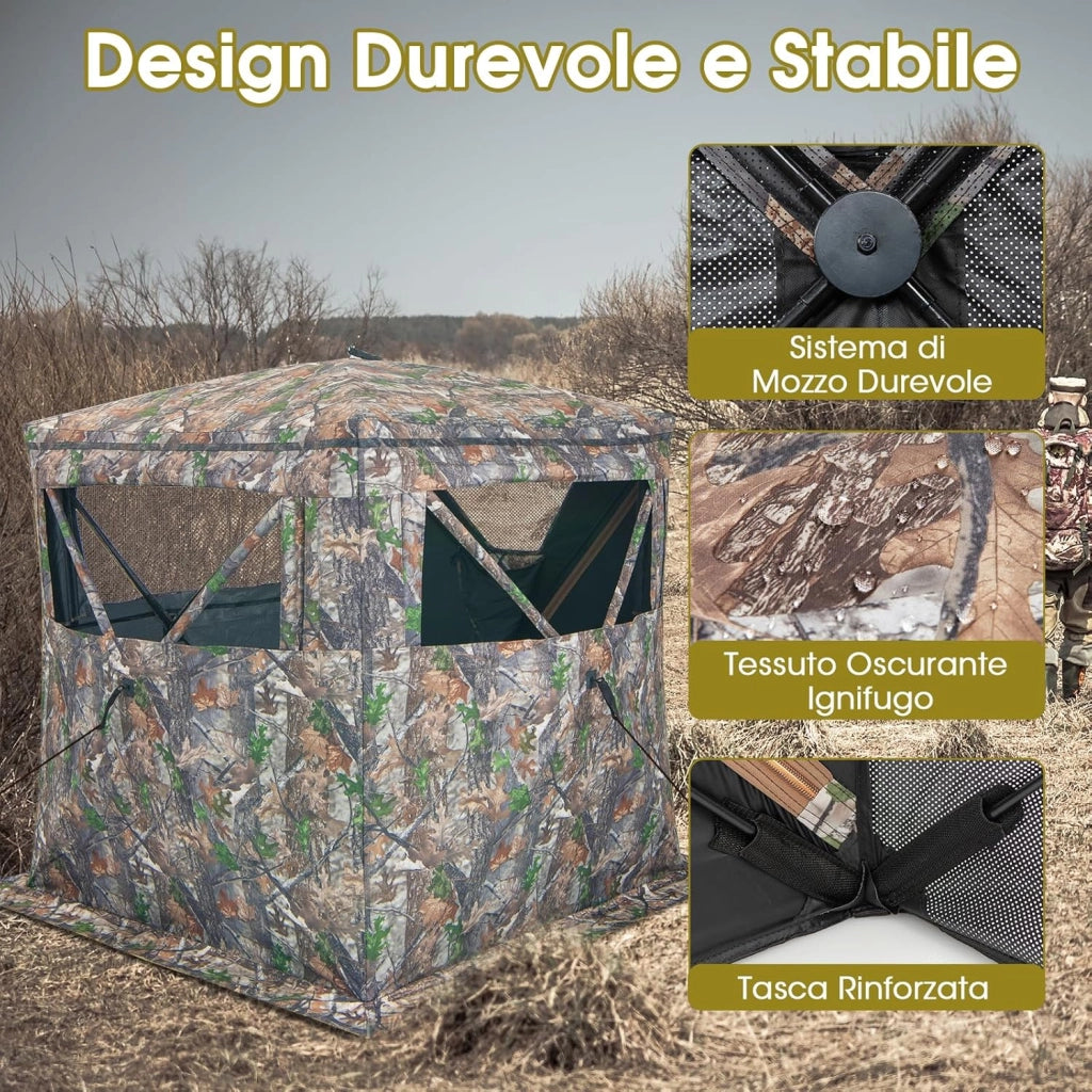 Tenda da Caccia Portatile a 270 Gradi Trasparente, Tenda a Caccia per 2-3 Persone con Finestre Scorrevoli Silenziose, Borsa per Trasporto