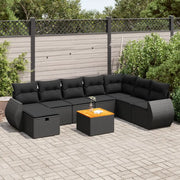 Set Divani da Giardino 9 pz con Cuscini Nero in Polyrattan 3325856