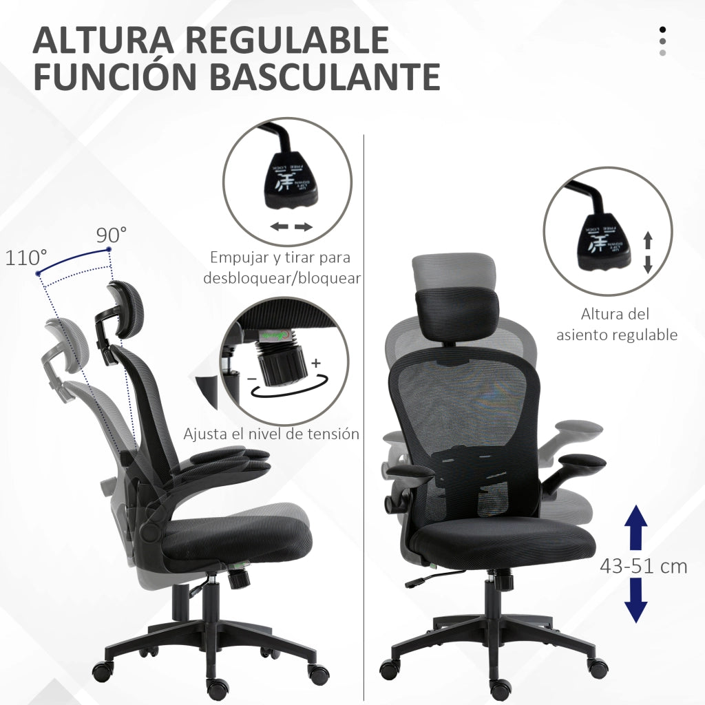Sedia da ufficio con rete ¨C zephmum ¨C nero 62x64x120 cm