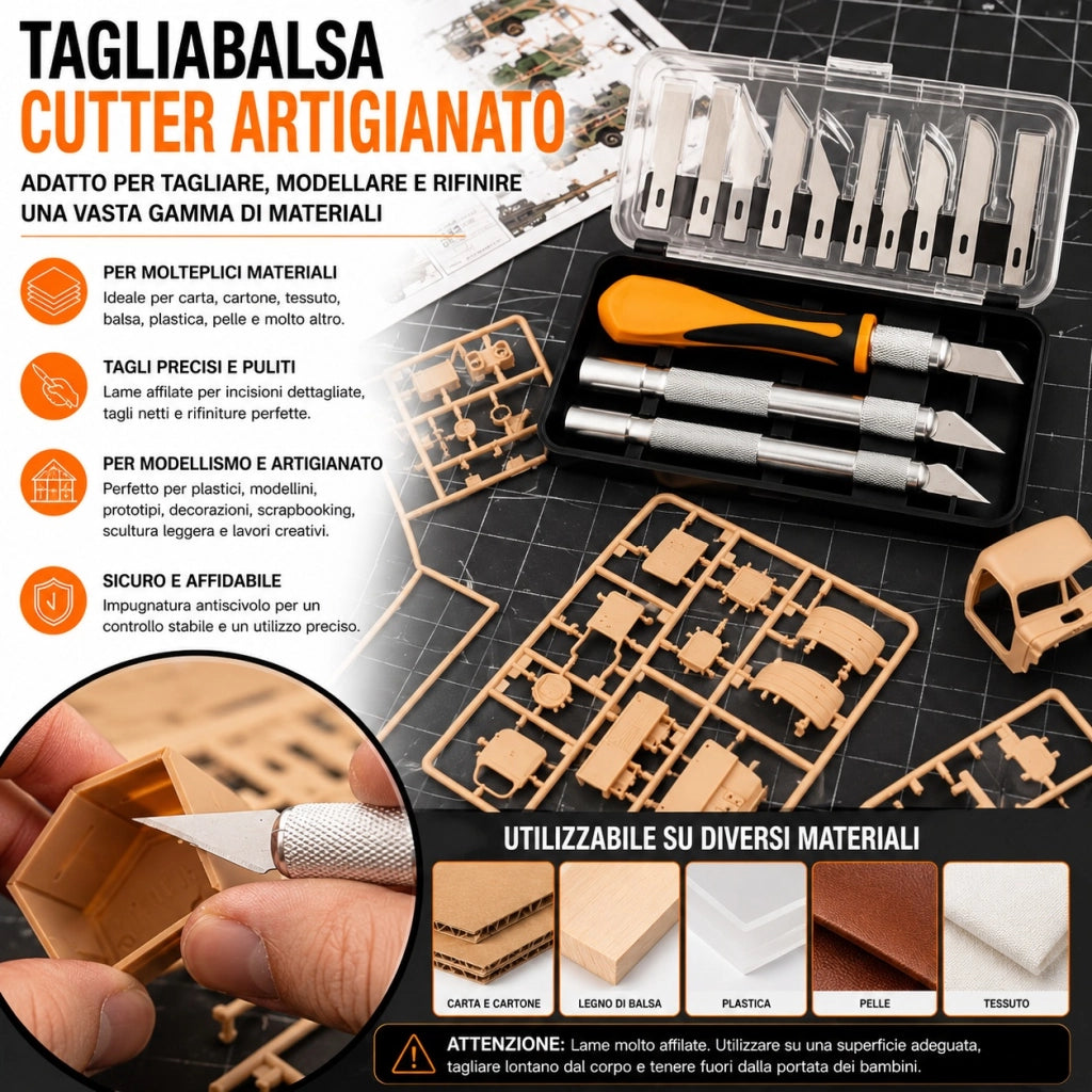 Set Bisturi Modellismo 16 Pezzi 3 Manici 13 Lame Tagliabalsa