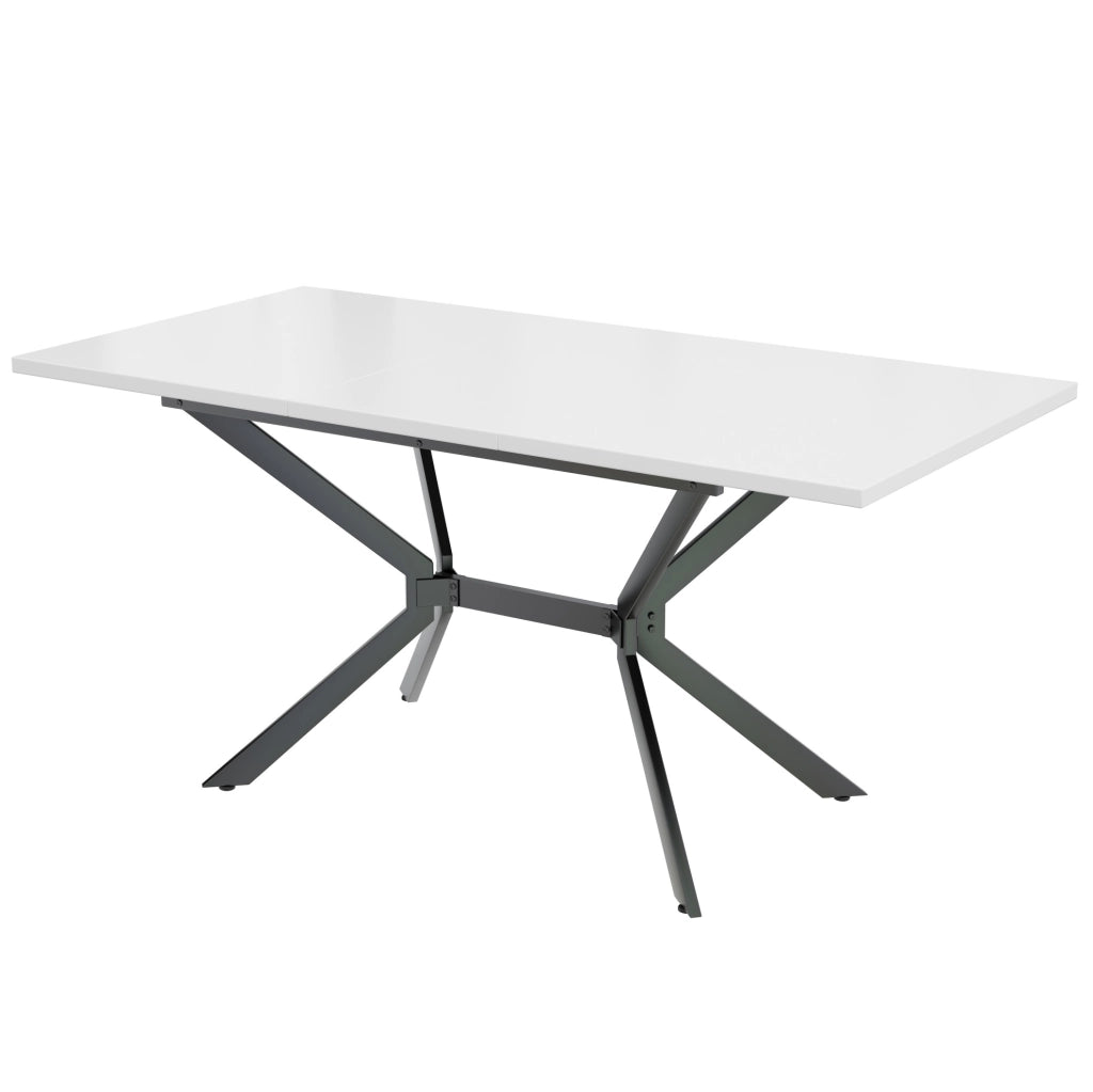 Tavolo da pranzo allungabile 120/160x80 cm; MDF bianco; gambe in metallo nero
