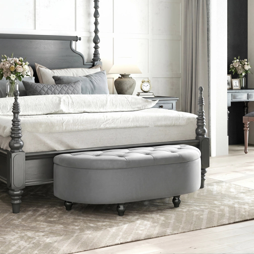 Cassettiera imbottita con coperchio soft-close ¨C Minimal ¨C 120x46x42 cm, velluto, grigio scuro