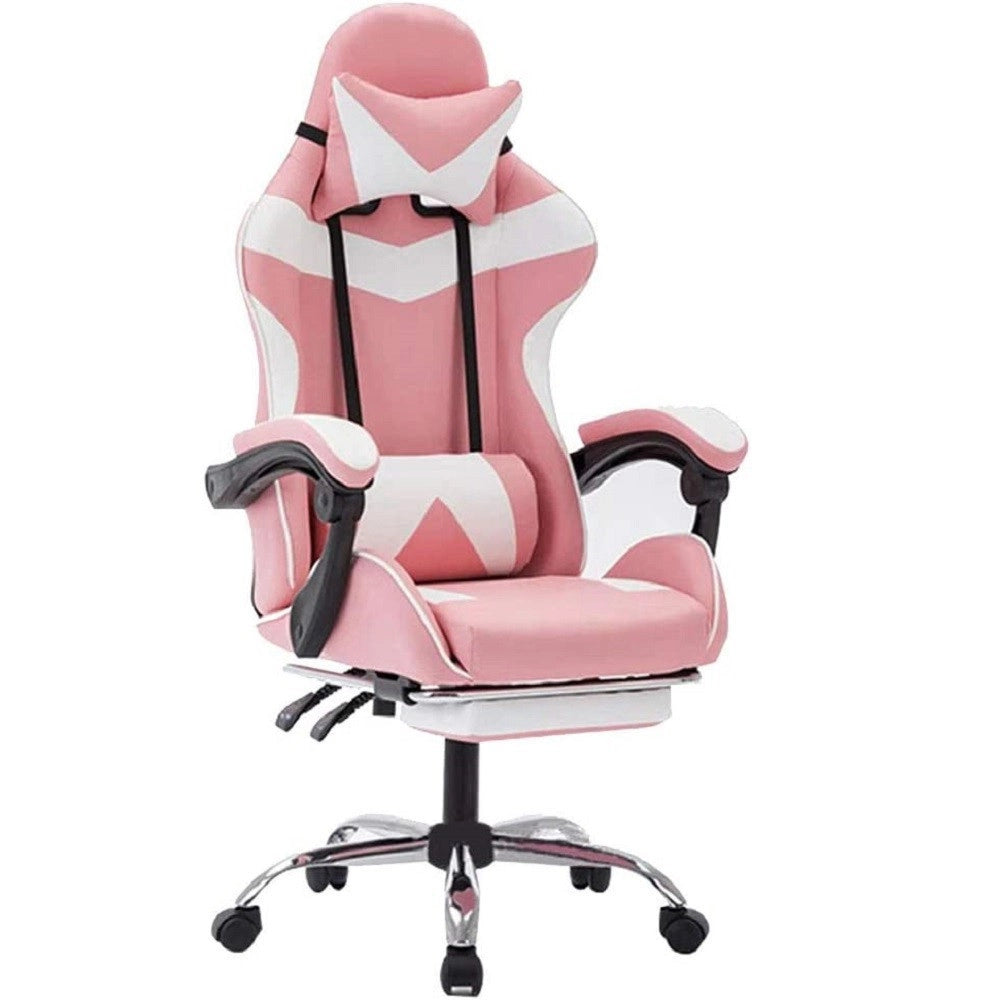 Trade Shop - Sedia Poltrona Gaming Ufficio Casa In Ecopelle Cuscino Lombare Poggiatesta Piedi Rosa -